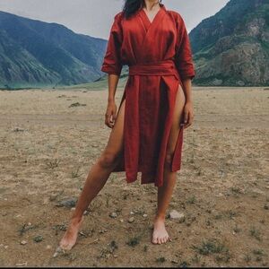 NWOT Red Kimono Style Linen dress Shaman